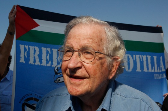 Activist Noam Chomsky is hospitalized in his wife's native country of Brazil after suffering a massive stroke, she confirmed Tuesday.