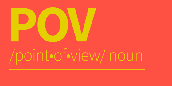 POV in yellow text on a red background.