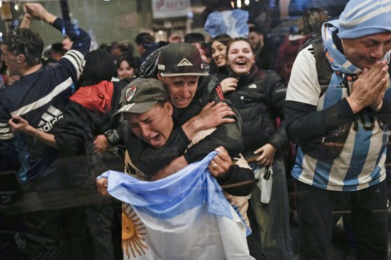 Argentina fans in Buenos Aires celebrate early Monday, July 15, 2024, after their team defeated Colombia in the Copa America.