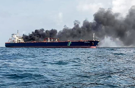 Image: The Singapore-flagged tanker Hafnia Nile on fire 