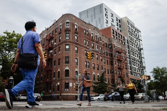 An exterior view of residential apartment buildings