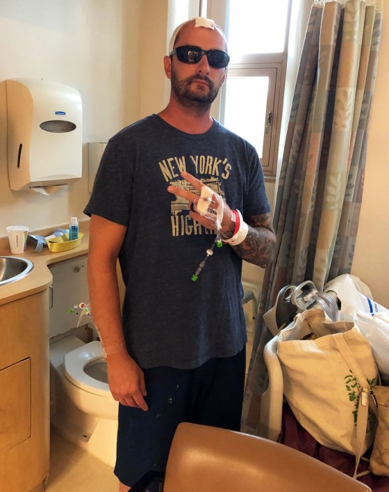 John Shadock gets ready to go home after his second brain surgery in the summer of 2019.