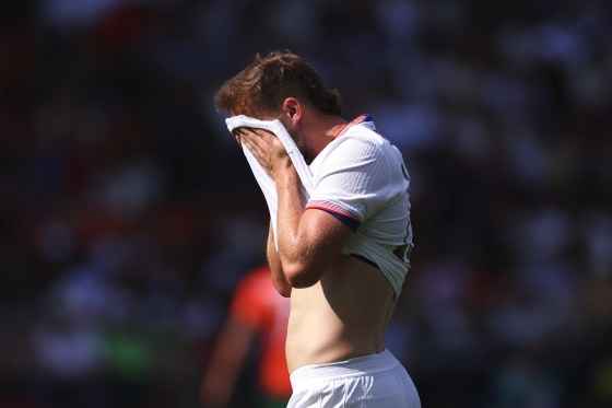 PARIS, FRANCE - AUGUST 02: Duncan Mcguire reacts during the Men's Quarter Final match against Morocco during the Olympic Games Paris 2024 at Parc des Princes on August 02, 2024 in Paris, France.