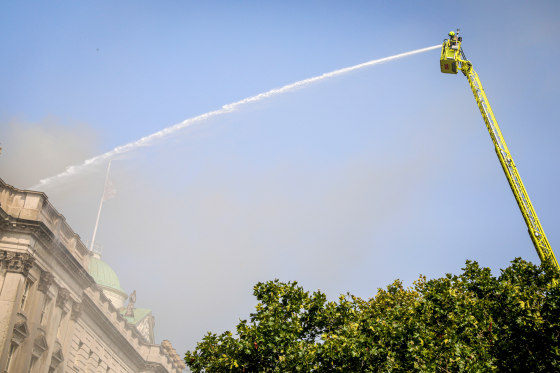 100 Firefighters Tackle Blaze At Somerset House In Central London.