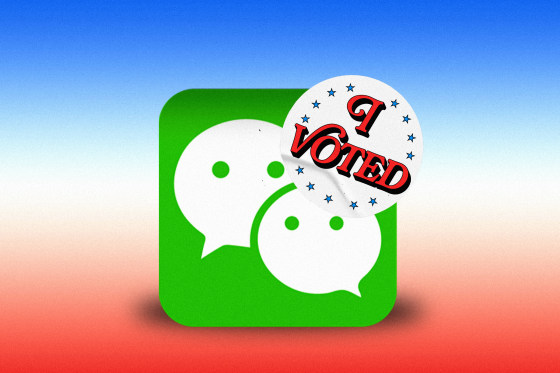 WeChat logo with "I Voted" sticker overlaid on top of it 