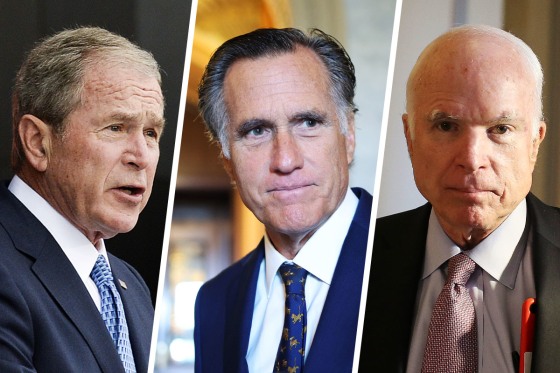 Former President George W. Bush, Sen. Mitt Romney and the late Sen. John McCain. 