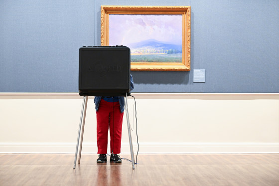 A voter at the Virginia Museum of History and Culture in Richmond in March. 