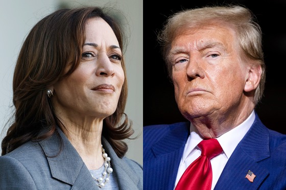 A split side by side image of Vice President Kamala Harris and Donald Trump.