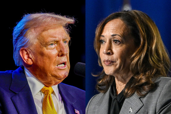 A split composite of Donald Trump and Kamala Harris.