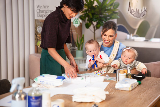 Shazi Visram with Hilary Swank with twins Ohm and Ava