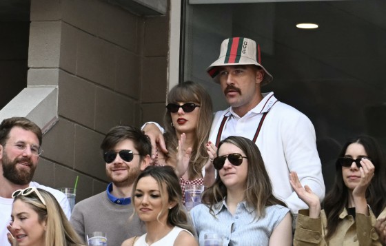 Taylor Swift and Travis Kelce in the audience