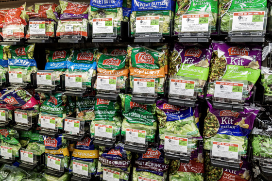 Pre-packaged salad kit bags in Miami Beach, Fla. on June 11, 2022. 