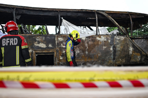 A devastating fire tore through a Thai bus carrying 44 students and teachers on a school trip on October 1, 2024, officials said, with up to 25 feared dead. (Photo 