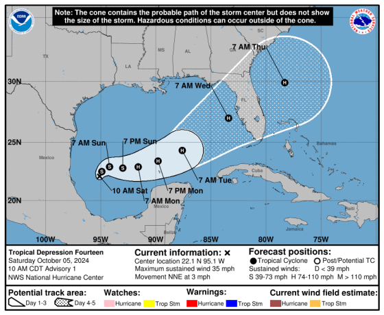 Tropical storm Milton forecast map.