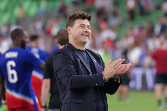 United States head coach Mauricio Pochettino salutes the fans after playing Panama at Q2 Stadium on Saturday in Austin, Texas.