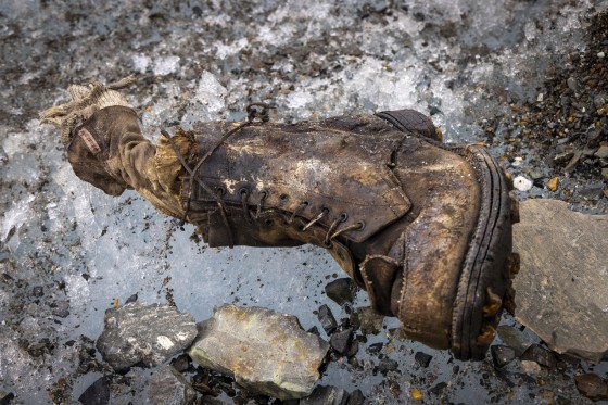 A sock embroidered with "A.C. Irvine" and a boot were discovered on Mount Everest by a team led by Jimmy Chin.