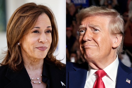 A split side by side image of Kamala Harris and Donald Trump