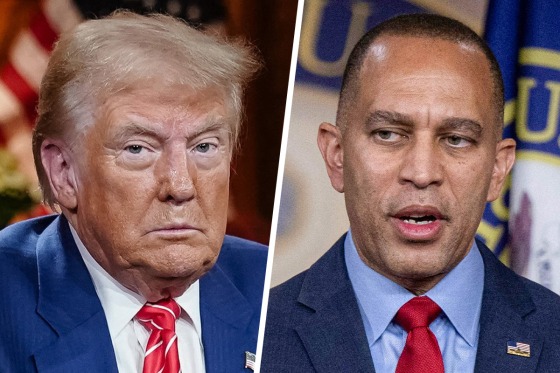 A split composite of Donald Trump and Hakeem Jeffries.