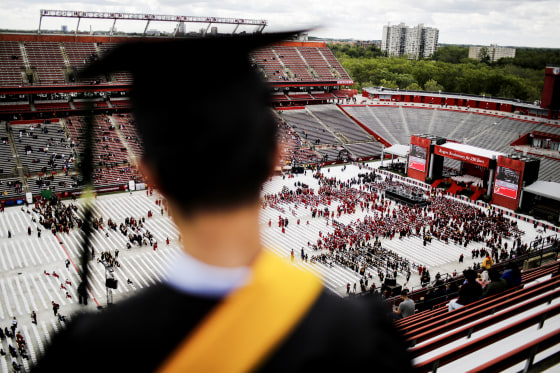 Students at Rutgers University attend the 250th Anniversary commencement ceremony in New Brunswick, N.J. on May 15, 2016. 
