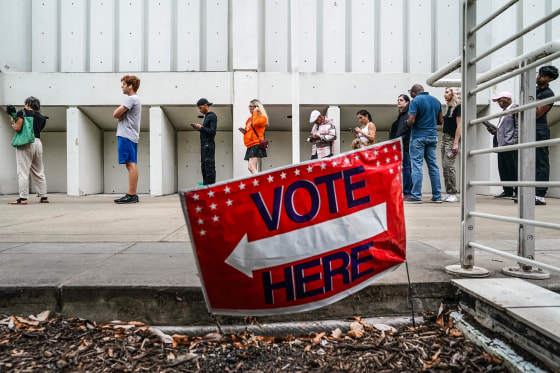 Image: People wait in line to vote on the last day of early voting 