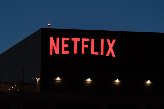 Netflix logo in a building.