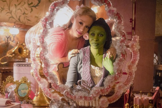 Ariana Grande as Glinda and Cynthia Erivo as Elphaba.