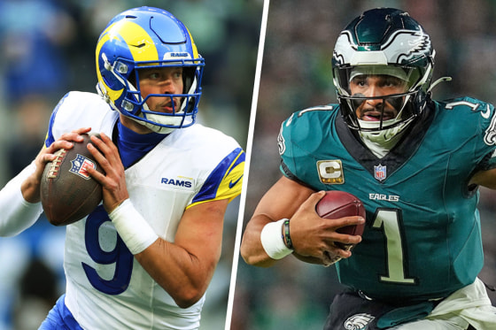 Los Angeles Rams quarterback Matthew Stafford and Philiadelphia Eagles quarterback Jalen Hurts.