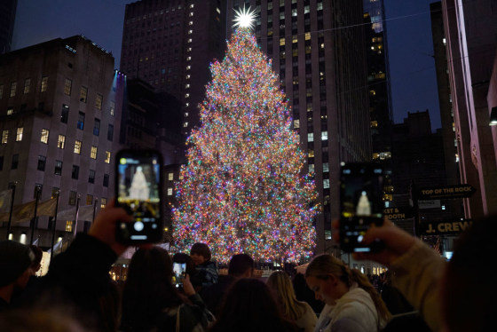 Holiday decorations at Rockefeller Center in New York City on Dec. 10, 2023.