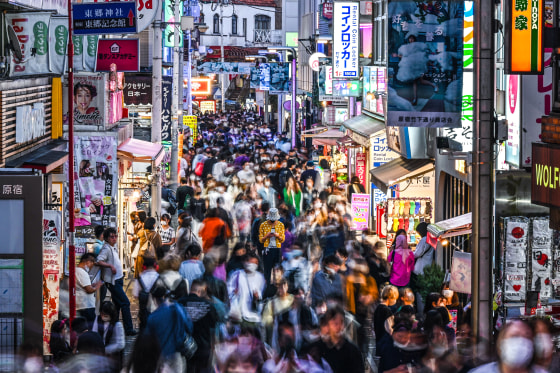 People walking down Takeshita Street in the Harajuku area of Tokyo on on Oct. 10, 2022.