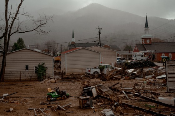 Storm damage from hurricane Helene in Swannanoa, N.C, on Dec. 11, 2024.