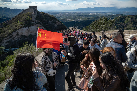 Tourists at the Great Wall of China