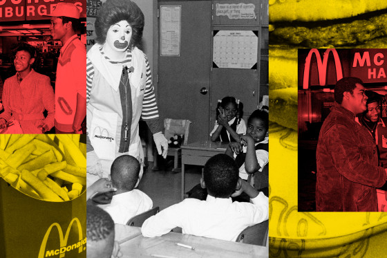 Photo Illustration: Ronald McDonald visits a classroom of Black school children in the 1960s