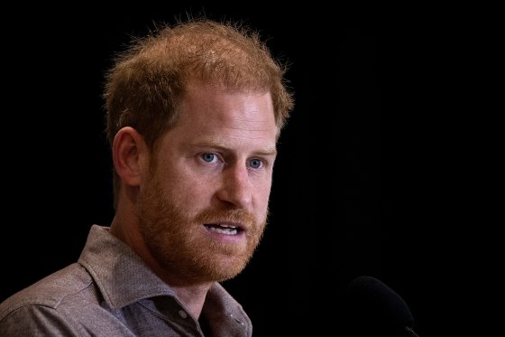 Prince Harry speaks on Nov. 18, 2024 in Vancouver.