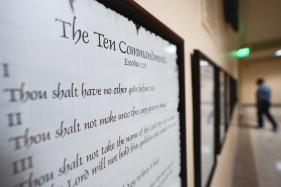 A copy of the Ten Commandments in a hallway of the Georgia Capitol in 2024.