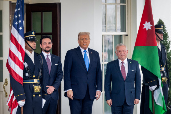 Donald Trump greets Jordan's King Abdullah II and Jordan's Crown Prince Al Hussein.