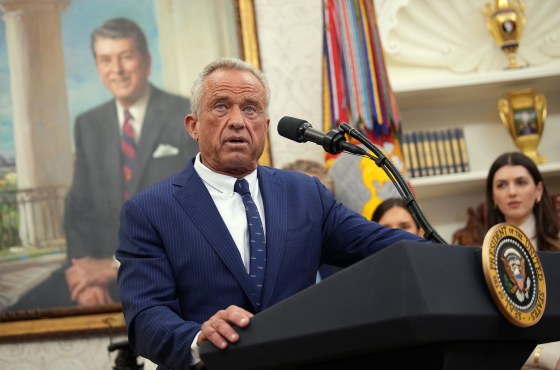 Robert F. Kennedy Jr. speaks  after being sworn in as Secretary of Health and Human Services in the Oval Office at the White House on Feb. 13, 2025.