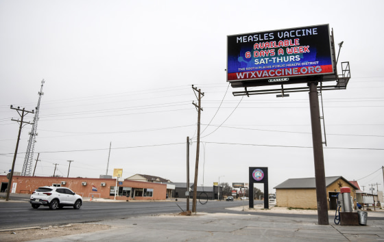 A measles public service billboard in Seminole, Texas