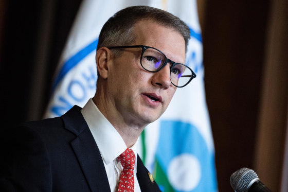 Rep. Riley Moore, R-W.Va., speaks in Washington on Feb. 18, 2025. 