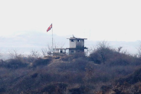 A North Korean guard post is seen from South Korea's observation post inside the demilitarized zone in Panmunjom, South Korea on Feb. 7, 2023 in Panmunjom, South Korea.