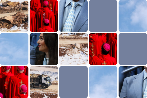 5x5 grid of obscured images and color blocks