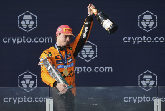 McLaren driver Oscar Piastri of Australia celebrates