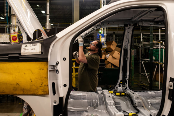 A worker on the trim assembly line at the General Motors assembly plant