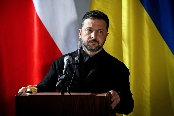 Ukrainian President Volodymyr Zelensky addresses a press conference