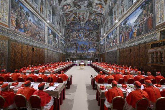 Cardinals in the Sistine Chapel before the start of the conclave on May 7, 2025.