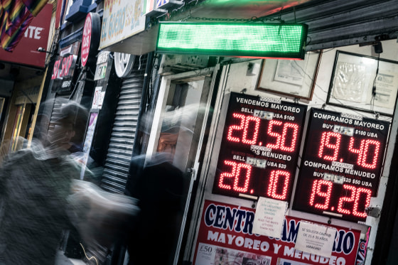 Exchange rate information displayed outside a currency exchange office
