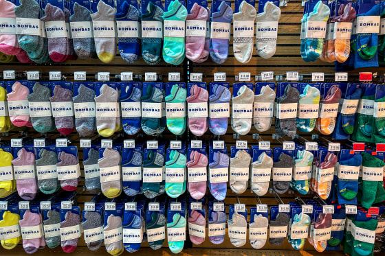 A display of Bombas socks for sale.