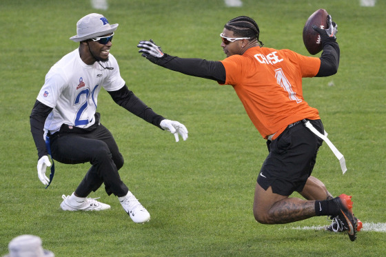 Ja’Marr Chase and Devon Witherspoon during a flag football event
