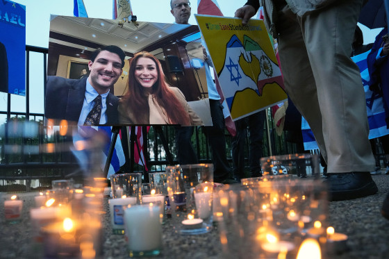 Image: Two Israeli Embassy Employees Killed By Pro-Palestinian Gunman mourners vigil candles votives 