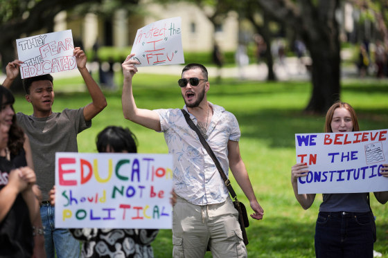 Students protest outside holding signs