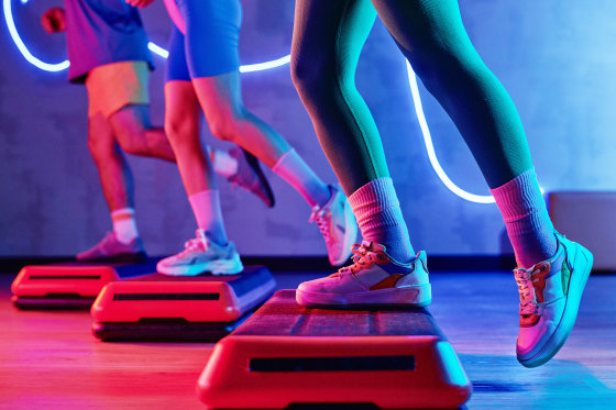 Working out on step platforms in 